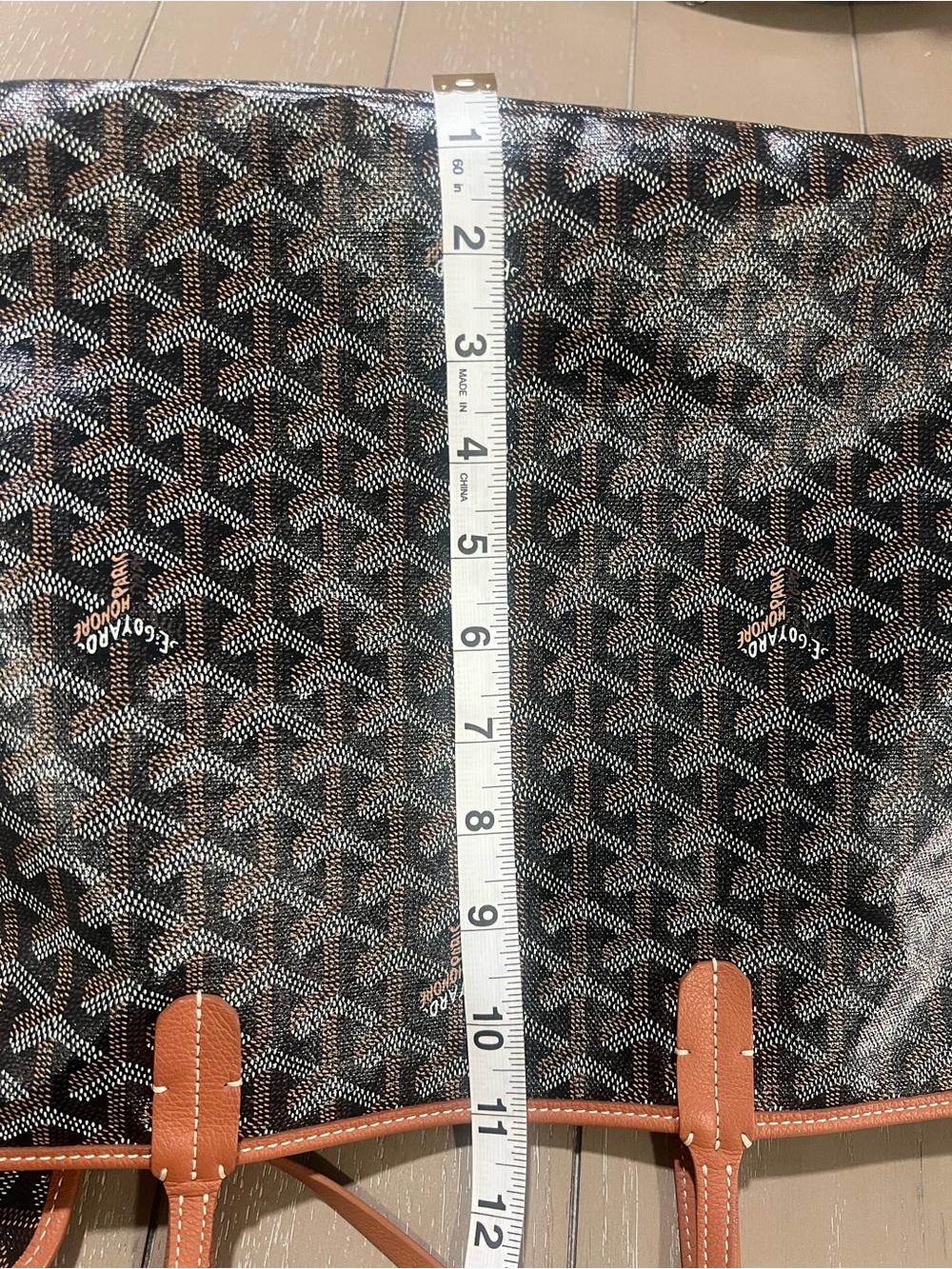 Goyard Black and Brown PM Tote with Leather Trim and Matching Pouch - Picture 11 of 13